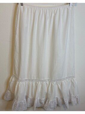 Vintage FORTUNE USA Eyelet Lace Midi Long Ruffle Slip Skirt Size 18/20 White